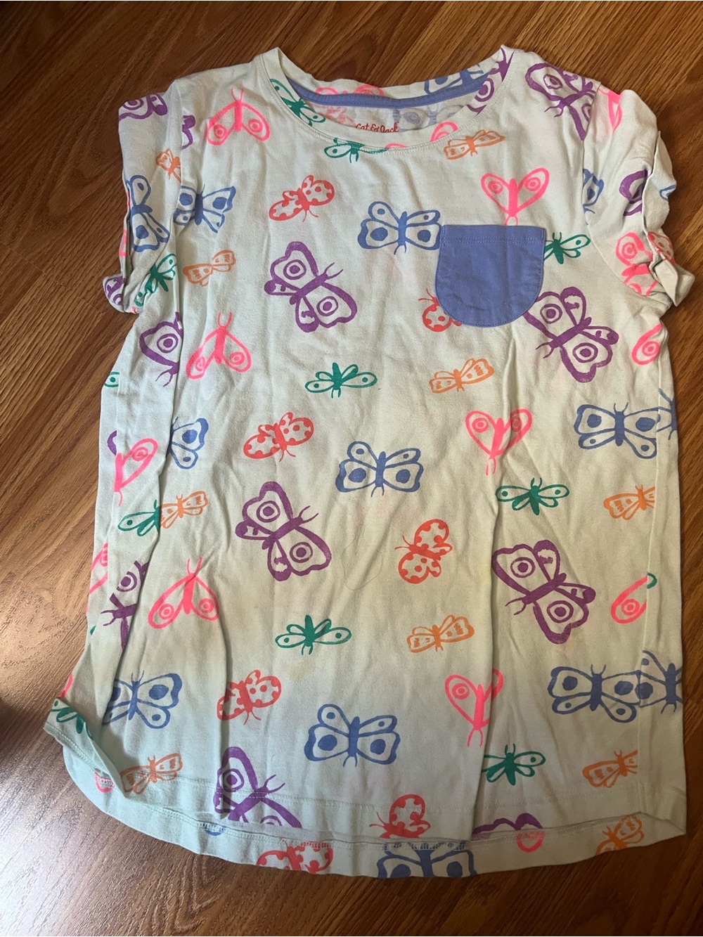 Cat & Jack Mint Tee with Purple Trim and Multicolor Butterfly Print